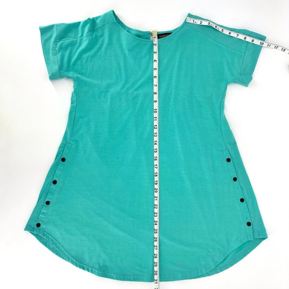 Reborn Turquoise Short Sleeve Button Sides A-Line Tunic Top, Medium - Picture 15 of 16